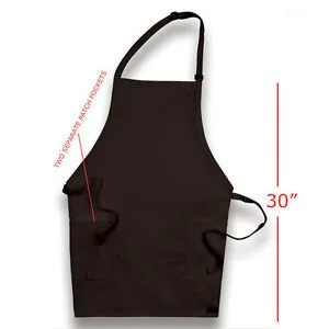Black Dickies bib apron with adjustable slider neck and two patch pockets, 30 inches long