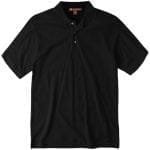 Harriton black ringspun cotton pique polo, size large with horn‑style buttons