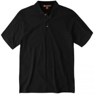 Harriton black ringspun cotton pique polo, size large with horn‑style buttons