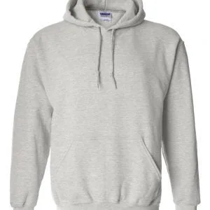 ash colored Gildan hoodie sweatshirt with tie closure