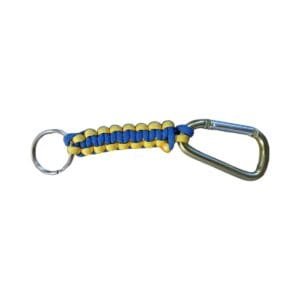 blue and gold paracord keychain with carabiner handmade by Colleen's Creations