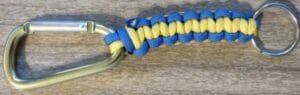 blue and gold paracord keychain