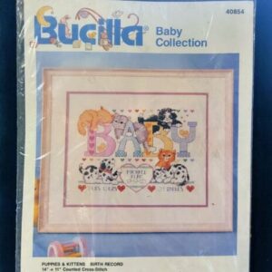 puppies and kittens birth record cross stitch kit