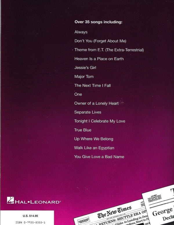 Songs of the Eighties: The Decade Series back page