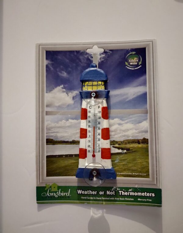 Outside small window Thermometer Red & white striped Lighthouse
