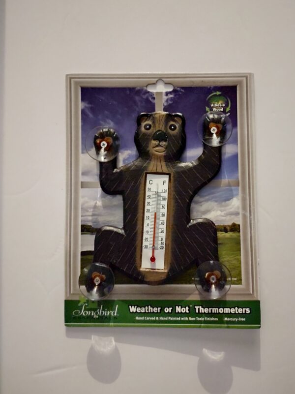 Outside small window Thermometer Climbing black bear