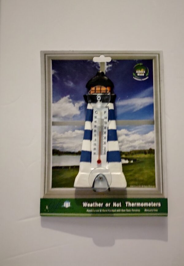 Outside small window Thermometer Blue & white striped Lighthouse