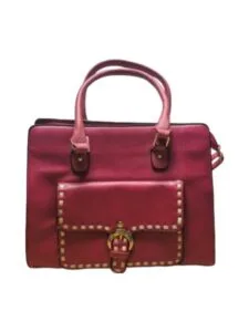 Classic red handbag with structured design and gold-tone hardware