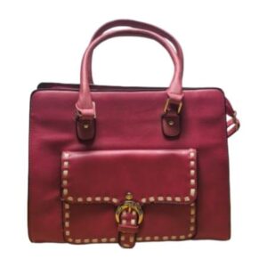 Classic red handbag with structured design and gold-tone hardware