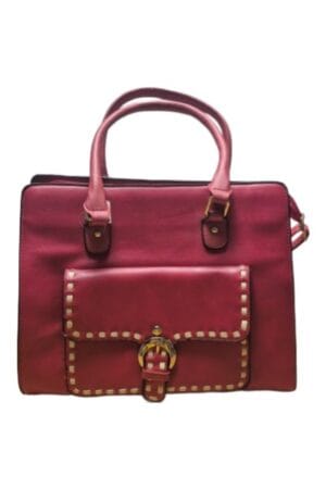 Classic red handbag with structured design and gold-tone hardware