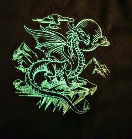 Mystic Dragon Embroidered Sweatshirt – Glow‑in‑the‑Dark Design 2 glow thread dragon embroidery on black sweatshirt