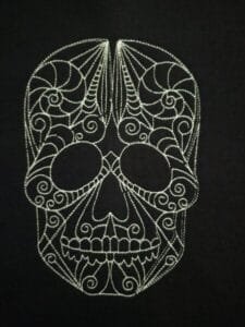 skull candy embroidered with glow in the dark thread