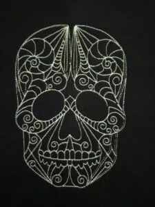 skull candy embroidered with glow in the dark thread