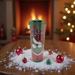 20 oz insulated cup with straw bah humbug grinch nb
