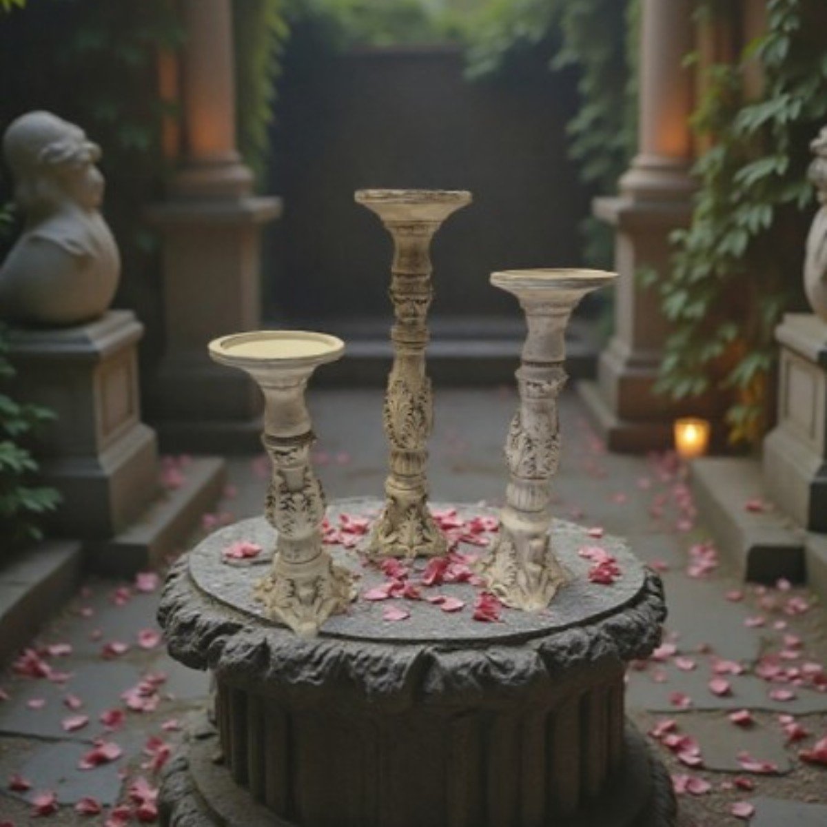 Architectural Candleholders 2 a low table showing set of 3 architectural candle