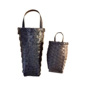 set of 2 brown hanging wall baskets with wicker loop on top