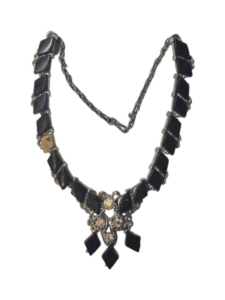 A 1950's 1960's choker with black thermoset links and sparkling aurora borealis rhinestones
