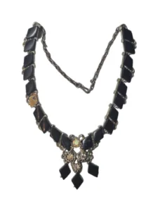 A 1950's 1960's choker with black thermoset links and sparkling aurora borealis rhinestones