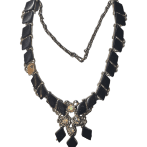 A 1950's 1960's choker with black thermoset links and sparkling aurora borealis rhinestones