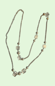 52" vintage costume jewelry with clear acrylic cubes and silver spheres