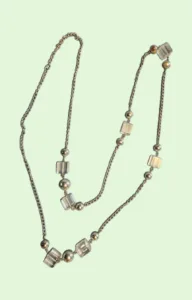 52" vintage costume jewelry with clear acrylic cubes and silver spheres
