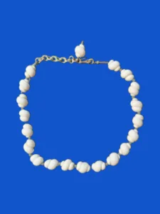 Vintage 16" with white glass Coral‑Inspired Beads with and Adjustable Chain