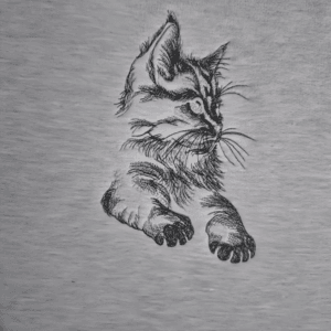 black cat with green eyes embroidered on a Fruit of the Loom sweatsahirt