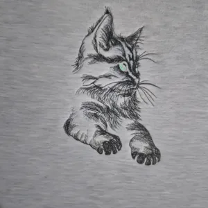 black cat with green eyes embroidered on a Fruit of the Loom sweatsahirt