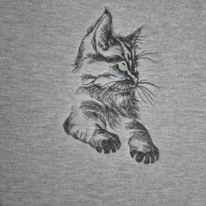 black cat with green eyes embroidered on a Fruit of the Loom sweatshirt