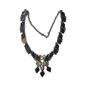 A 1950's 1960's choker with black thermoset links and sparkling aurora borealis rhinestones