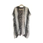 Women’s lightweight 34-inch kimono with black, gray, and white snakeskin print on hanger