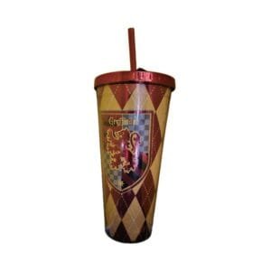 20 oz Gryffindor insulated cup with red lid and straw featuring the lion crest