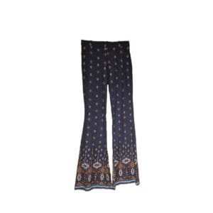 Boho Tribal Bell‑Bottom Stretch Pants – Black/Orange/Blue Print