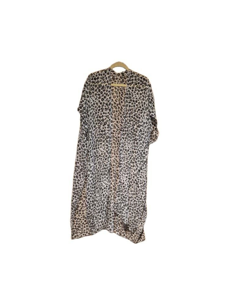 Leopard Print Kimono – Sheer Lightweight Open Front Cardigan 1 Women’s sheer 46-inch leopard print kimono with 3/4 sleeves on hanger