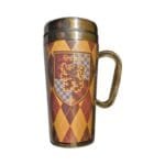 14 oz Gryffindor insulated travel mug with stainless steel interior, acrylic exterior, and slide‑lock lid featuring house crest graphics