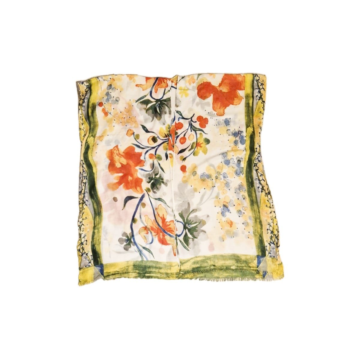 Floral Watercolor Kimono – 36" Lightweight Cover‑Up 2 orange, yellow and green floral kimono laying flat