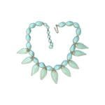turquoise glass teardrop bead necklace marked Japan with visible tip wear