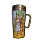 14 oz Wizard of Oz insulated travel mug with stainless steel interior, acrylic exterior, slide‑lock lid, and character artwork featuring Dorothy, Scarecrow, Tin Man, and Cowardly Lion