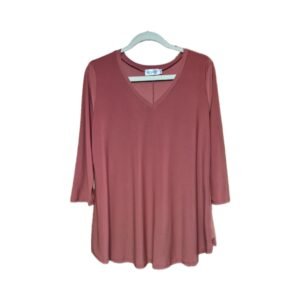 Accent women's burnt orange pullover blouse with V-neck and three-quarter sleeves, size L/XL, made in USA