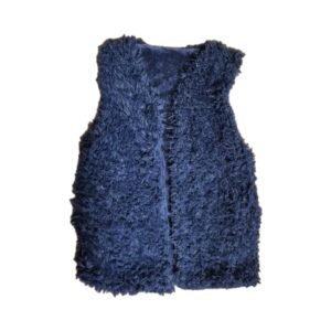 Awesome Buys!! 16 Dark blue reversible vest showing faux‑fur side with pockets and smooth plush side without pockets, open‑front sleeveless design.