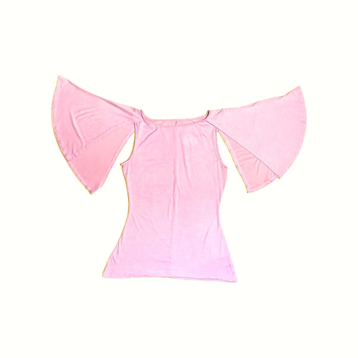 Laura Janelle Light Pink Cold Shoulder Flutter Sleeve Tunic Top Women's Size Small 2 view of Laura Janelle light pink women's tunic top with cold shoulder flutter sleeves and soft stretch fabric.