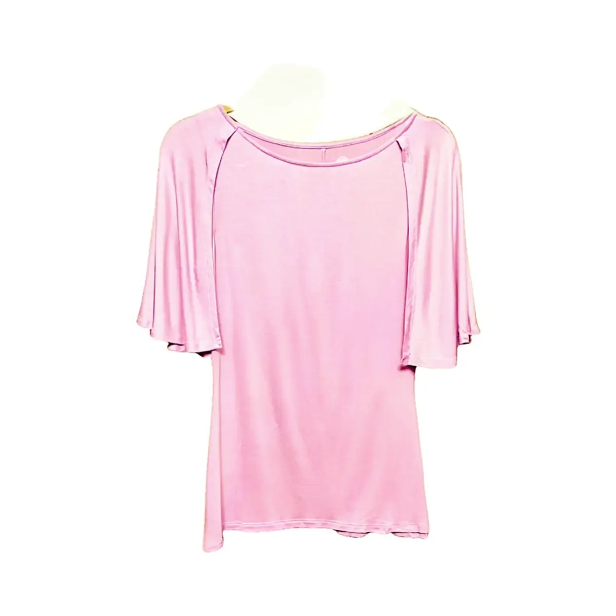 Laura Janelle Light Pink Cold Shoulder Flutter Sleeve Tunic Top Women's Size Small 1 Front view of Laura Janelle light pink women's size small tunic top featuring cold shoulder flutter sleeves and scoop neckline.